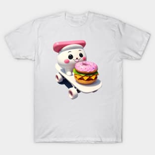 Rolling Flavor Revolution - Donut Topped Cheeseburger on Skateboard T-Shirt